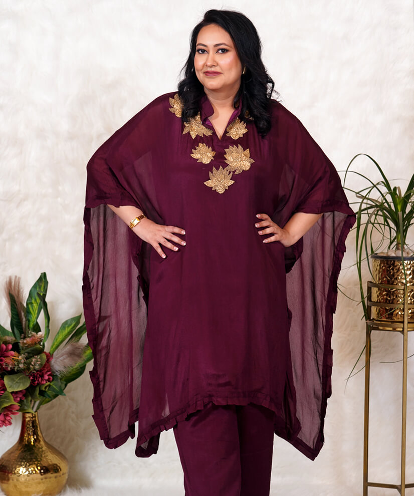 Opulent Deep Wine Gold Embroidered Co-ord Set - Image 3