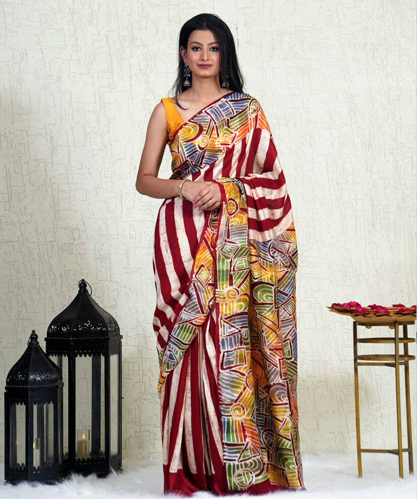 Abstract Elegance Soft Silk Saree – A Playful Fusion of Art & Tradition