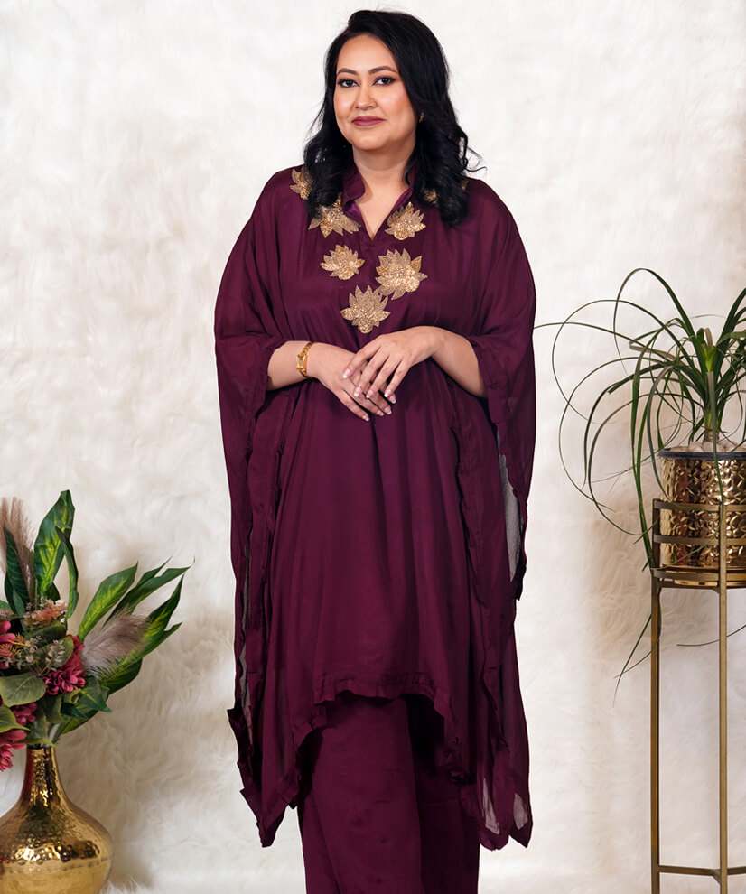 Opulent Deep Wine Gold Embroidered Co-ord Set