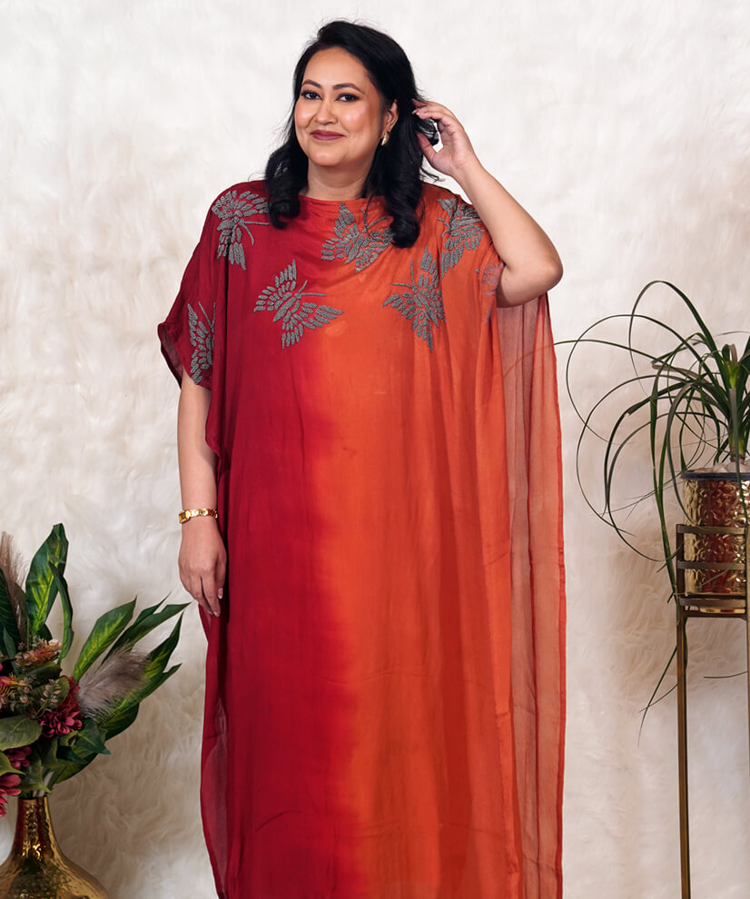 Sunset Ombre Kaftan with Intricate Beadwork