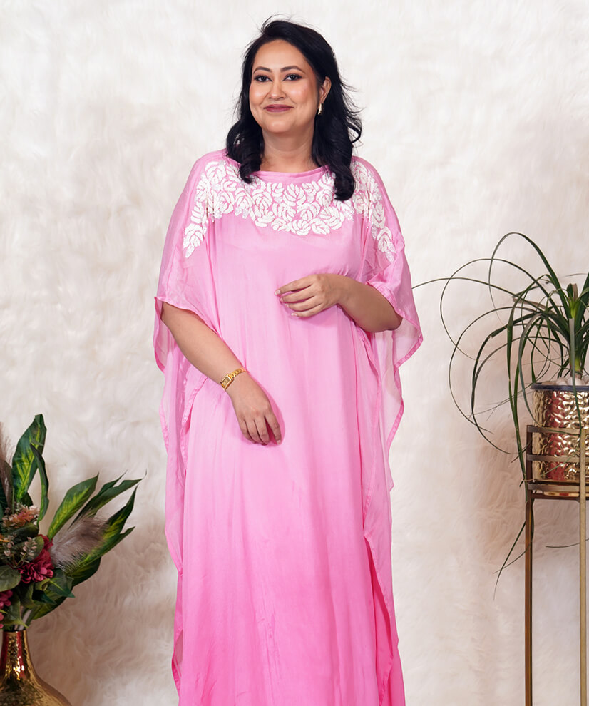 Blush Pink Georgette Kaftan with Sequin Embroidery