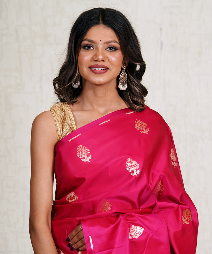 Vibrant Rani Pink Banarasi Katan Silk Saree – A Handwoven Masterpiece - Image 2