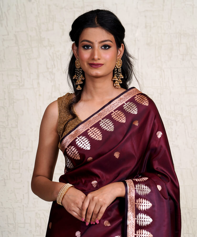 Royal Wine Banarasi Katan Silk Saree – A Symbol of Grace & Sophistication - Image 4