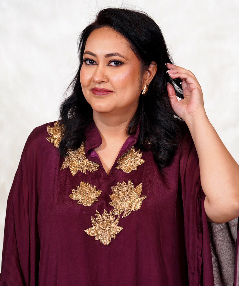 Opulent Deep Wine Gold Embroidered Co-ord Set - Image 2