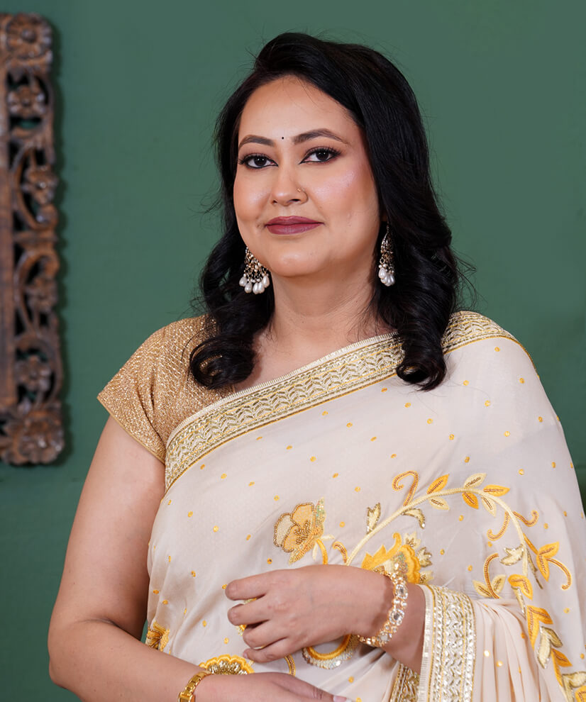 Ivory & Mustard Aari Zardozi Hand-Embroidered Pure Georgette Sare - Image 2
