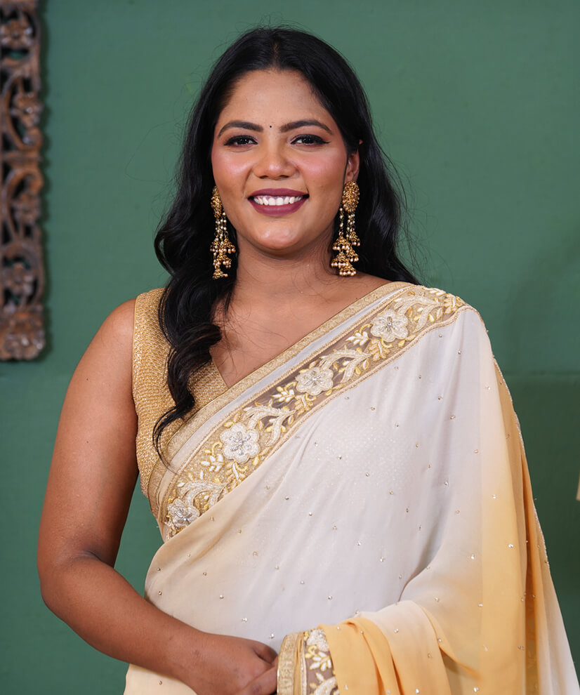 Ivory & Sunset Gold Aari Zardozi Hand-Embroidered Pure Georgette Saree - Image 4