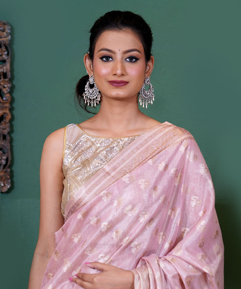 Blush Pink Assam Monga Tissue Handwoven Saree – A Delicate Feminine Charm - Image 4