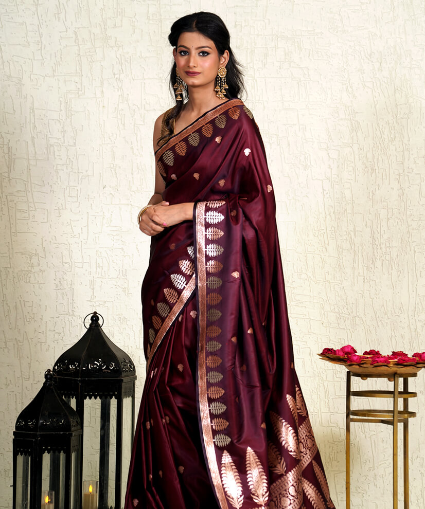 Royal Wine Banarasi Katan Silk Saree – A Symbol of Grace & Sophistication - Image 3