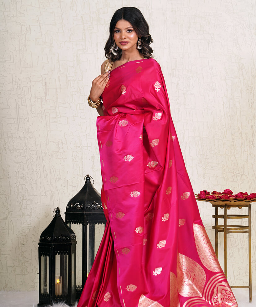 Vibrant Rani Pink Banarasi Katan Silk Saree – A Handwoven Masterpiece - Image 4