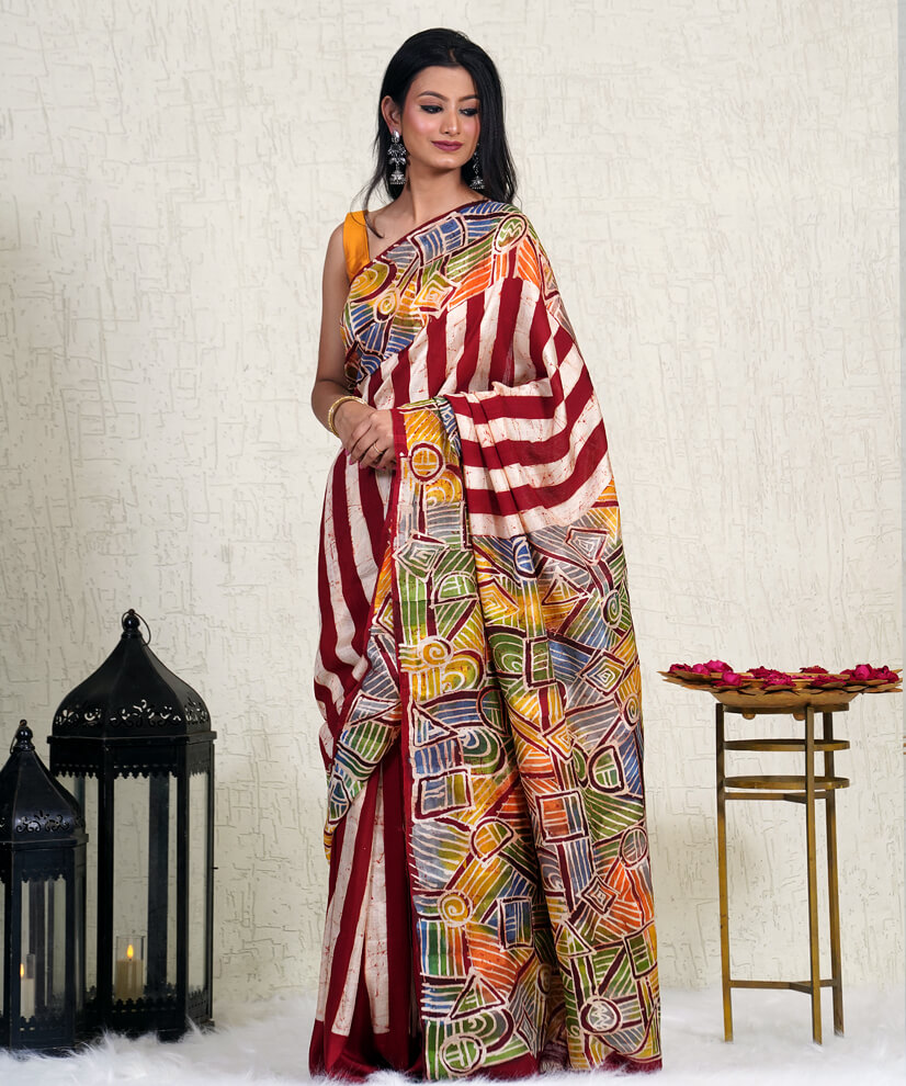 Abstract Elegance Soft Silk Saree – A Playful Fusion of Art & Tradition - Image 3