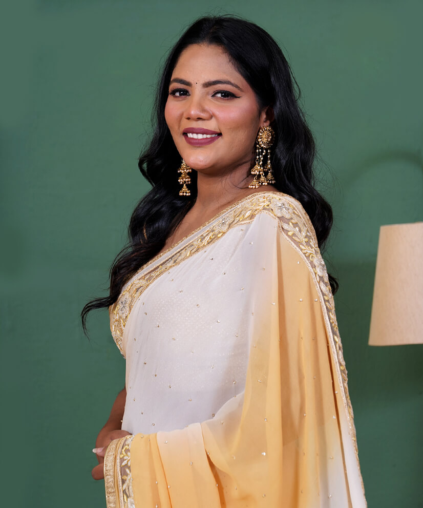 Ivory & Sunset Gold Aari Zardozi Hand-Embroidered Pure Georgette Saree - Image 2