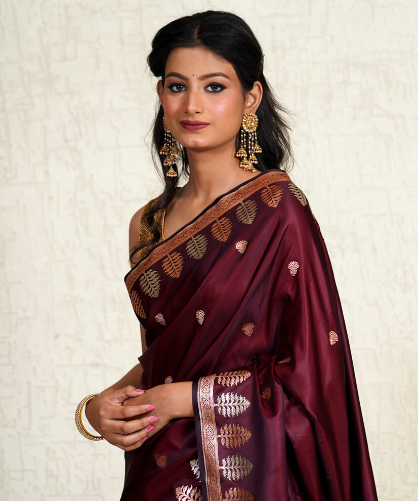 Royal Wine Banarasi Katan Silk Saree – A Symbol of Grace & Sophistication - Image 2