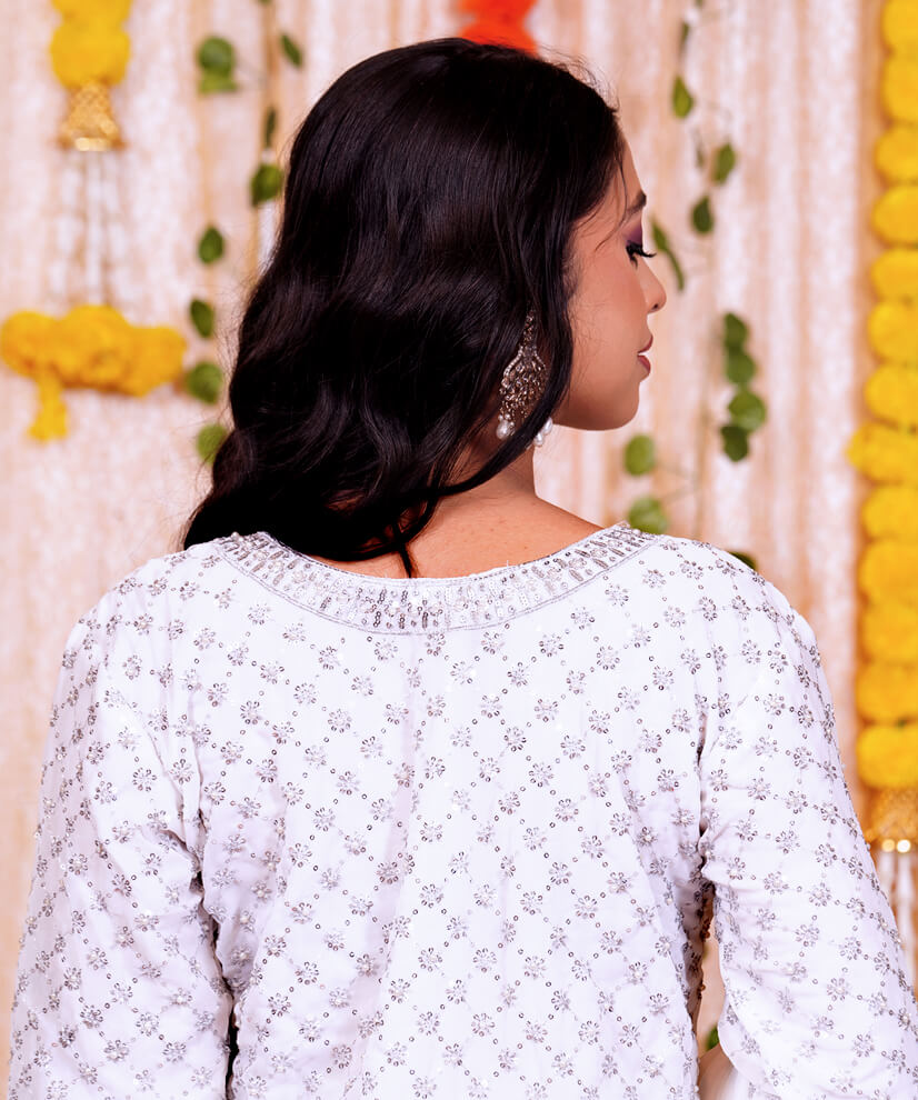 Icy White Sharara Set with Pearl Embroidery - Image 5
