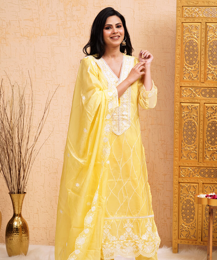 Sunlit Radiance Embroidered Organza Kurta Set