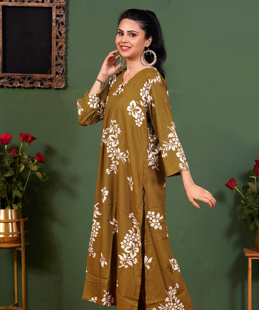 Olive Bloom Floral Printed Co-ord Set in Rayon - Image 2