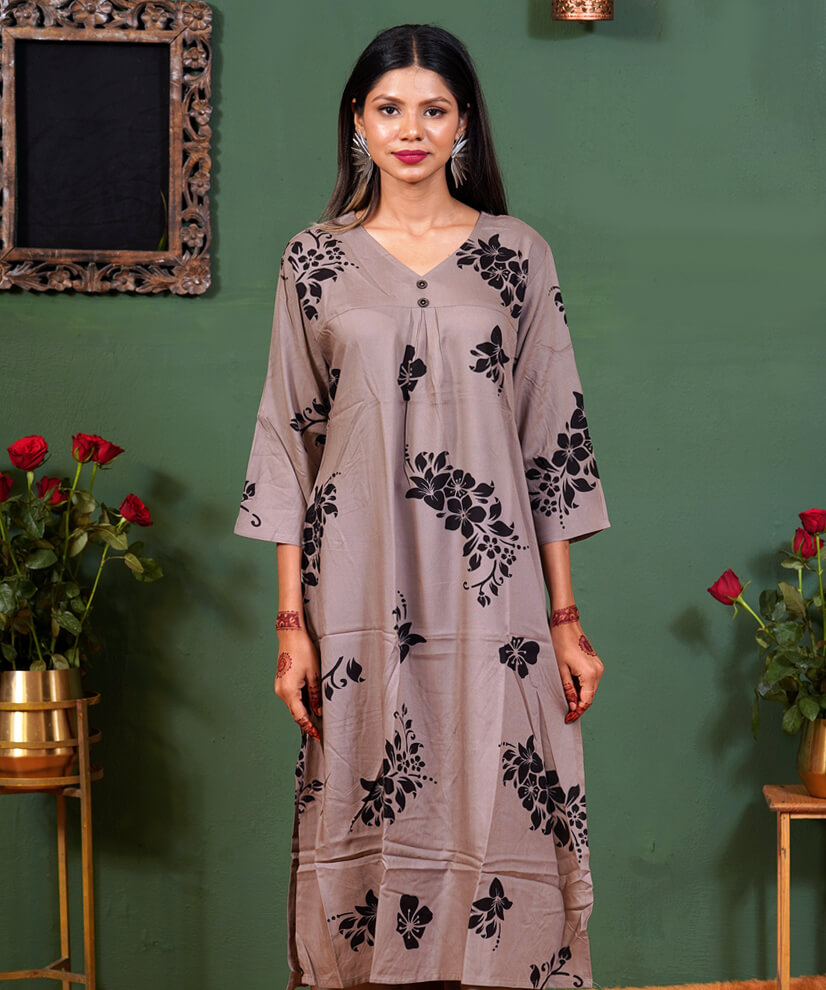 Taupe Noir Floral Printed Co-ord Set in Rayon