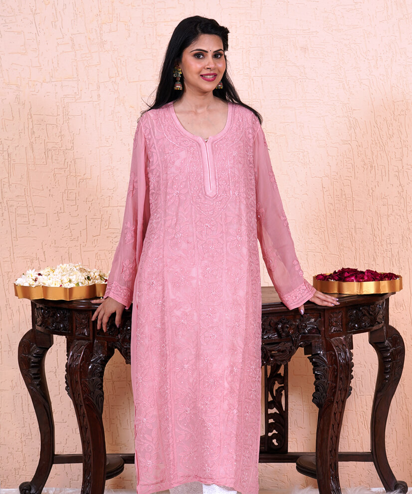 Blush Pink  Chikankari Kurti – Graceful Handcrafted Elegance