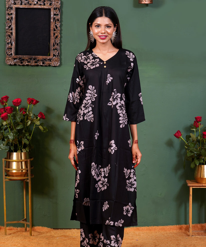 Midnight Noir Floral Printed Co-ord Set in Rayon