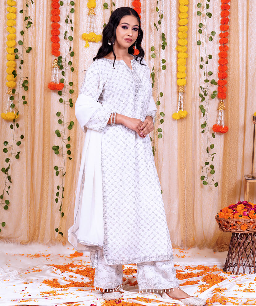 Icy White Sharara Set with Pearl Embroidery - Image 2