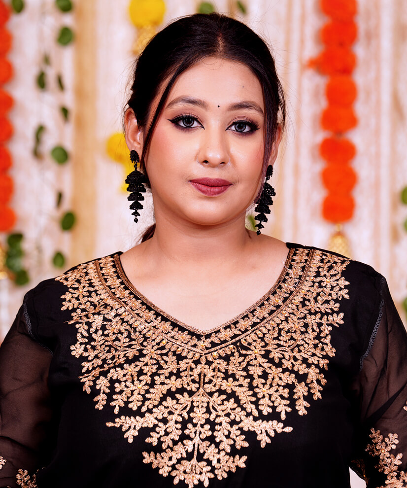 Black Georgette Anarkali Gown with Intricate Golden Embroidery - Image 3
