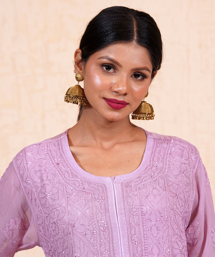 Soft Lavender Georgette Chikankari Kurti - Image 4