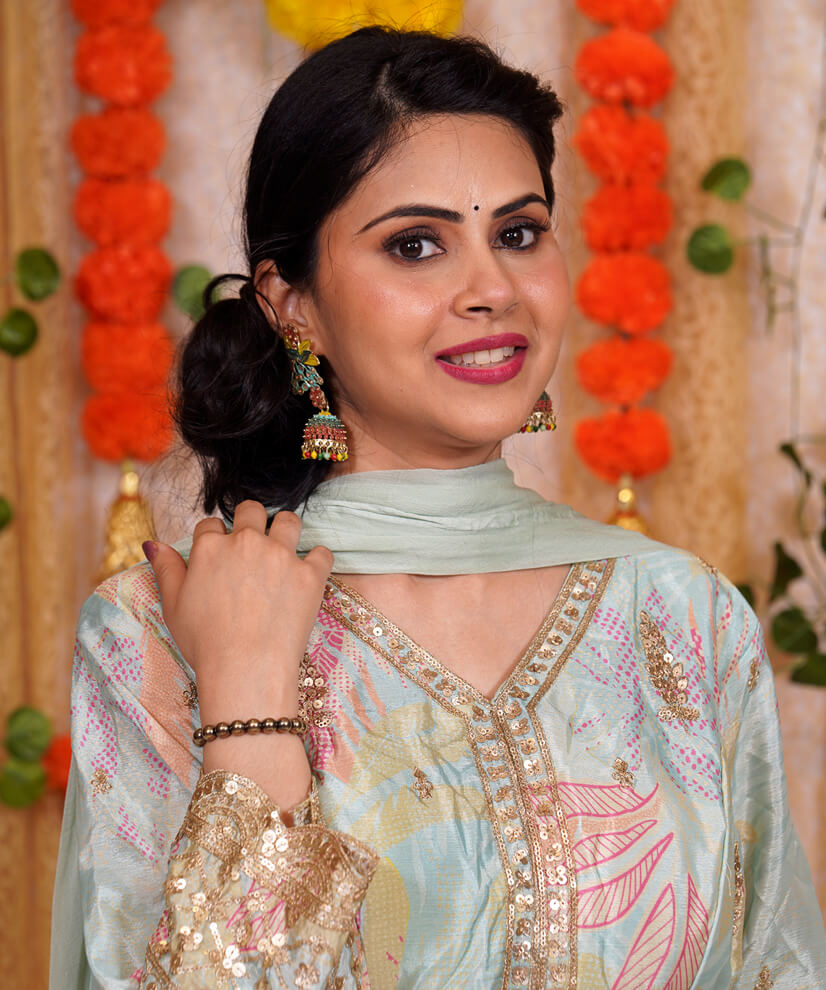 Pastel Bliss Chinon Silk Anarkali with Embroidered Accents - Image 2