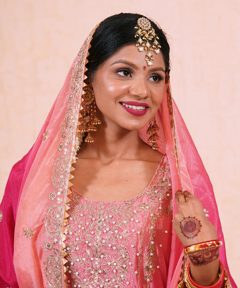 Regal Pink Omre Bridal Sharara Set – Embroidered Georgette with Pearl Accents - Image 3