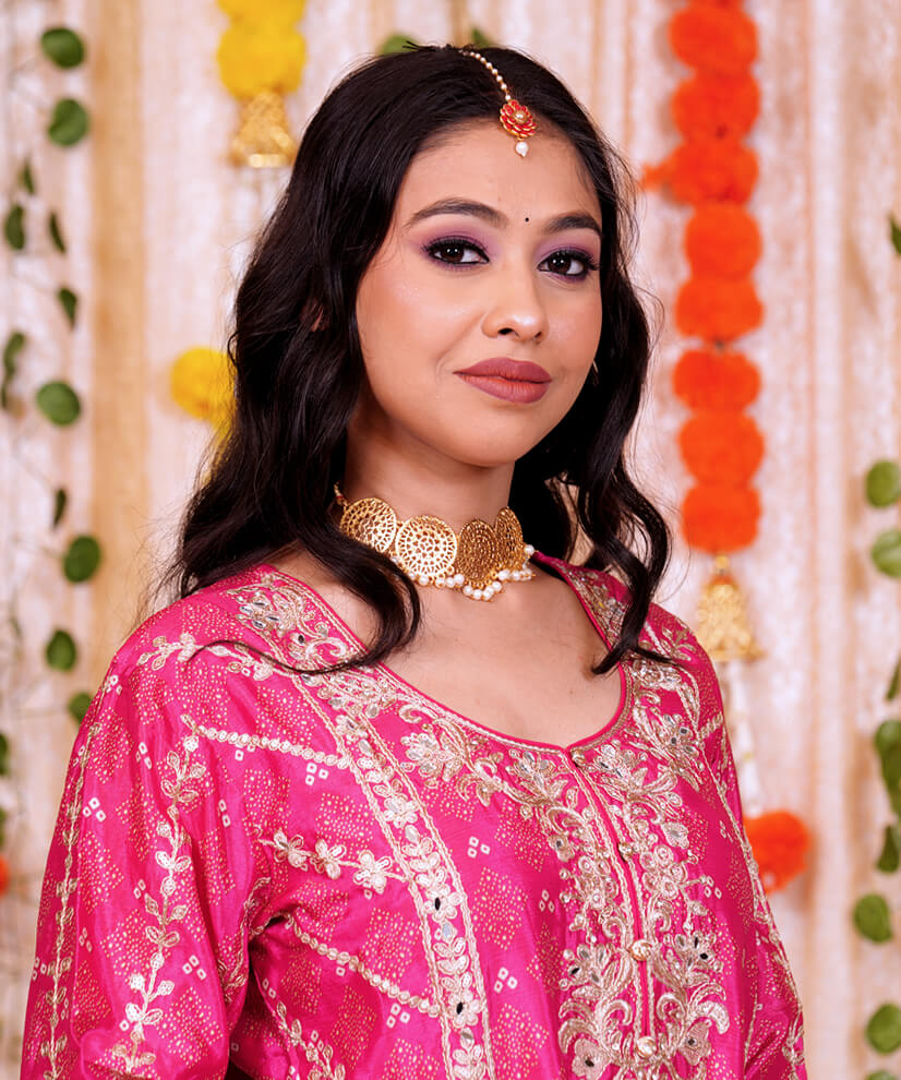Hot Pink & Sunset Orange Chinon Sharara Set with Embroidery - Image 3