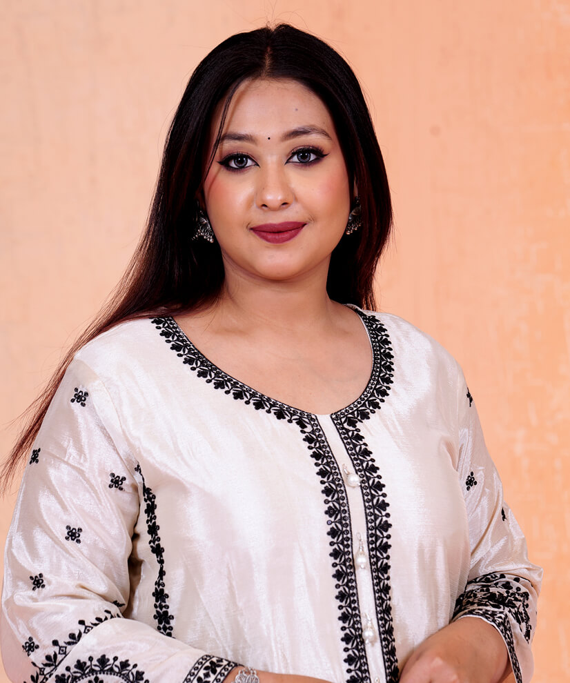 Ivory Black Embroidered Kurta Set with Polka Dot Dupatta - Image 2
