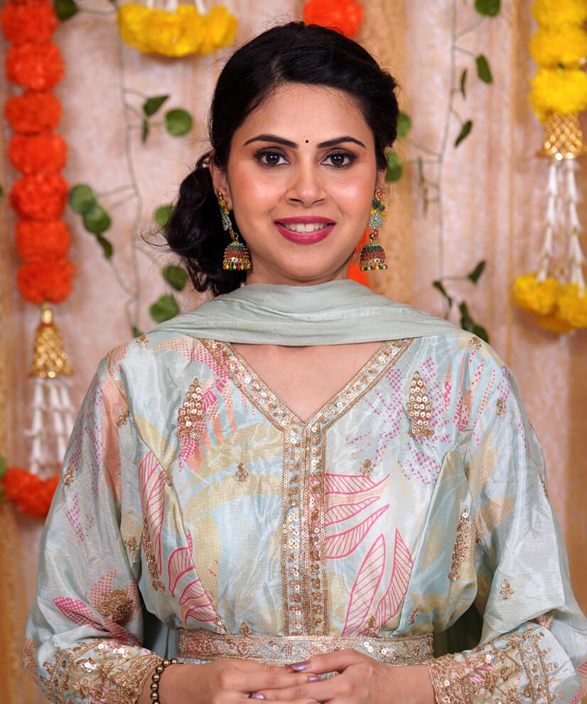 Pastel Bliss Chinon Silk Anarkali with Embroidered Accents - Image 3