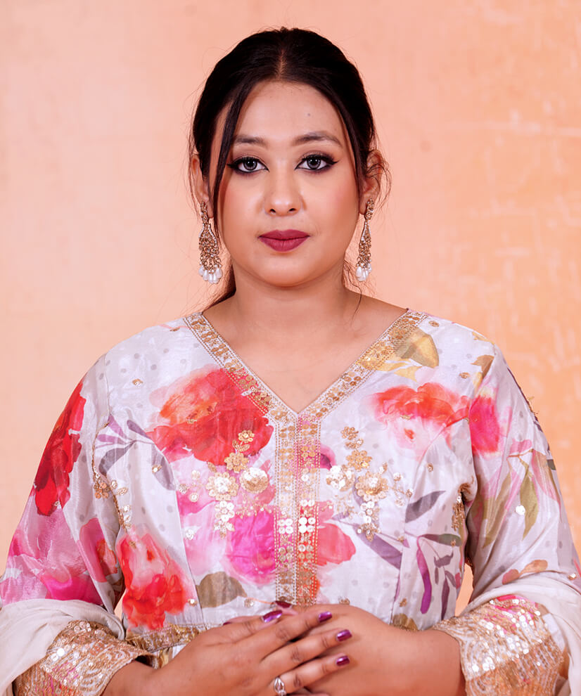 Ivory Bloom Chinon Silk Anarkali with Dupatta - Image 2