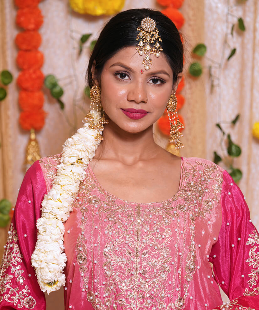 Regal Pink Omre Bridal Sharara Set – Embroidered Georgette with Pearl Accents - Image 4