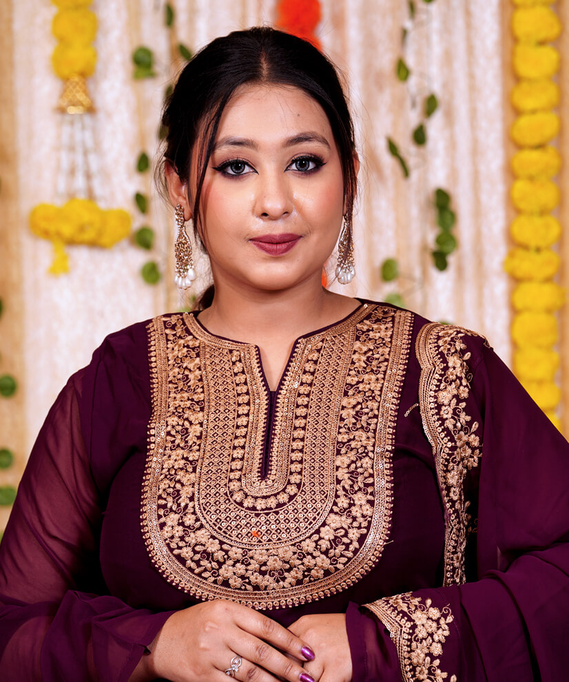Royal Plum Chinon Sharara Set with Gold Embroidery - Image 2