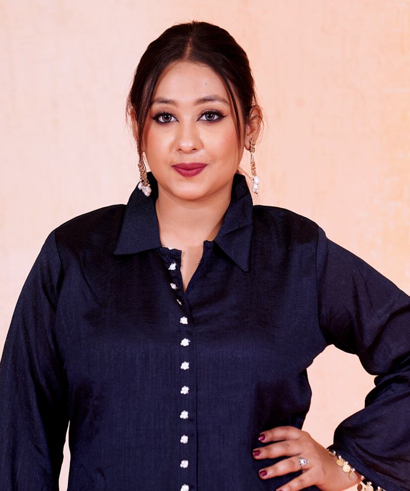 Midnight Blue Embroidered Kurta Set with Sharara & Dupatta - Image 3