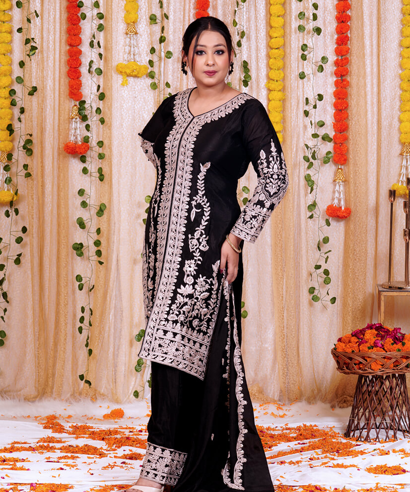Black Embroidered Kurta Set with Dupatta – Timeless Elegance Redefined - Image 4