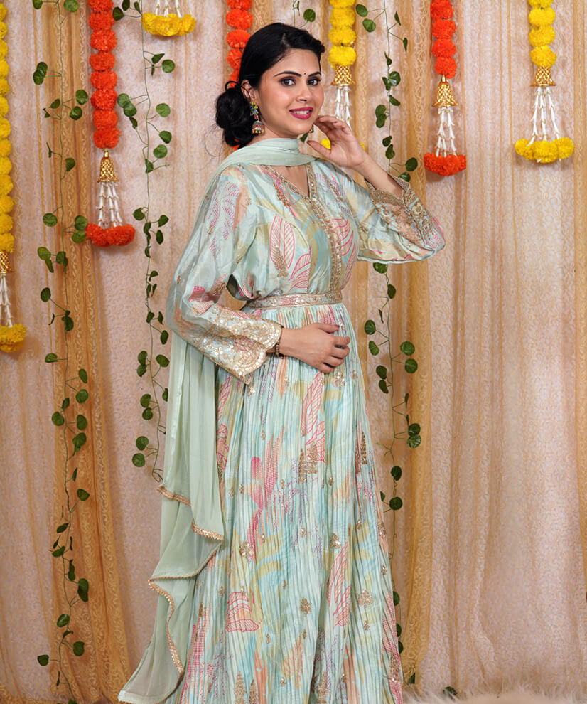 Pastel Bliss Chinon Silk Anarkali with Embroidered Accents - Image 4
