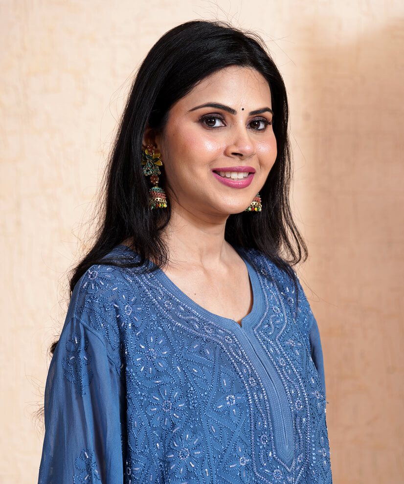 Midnight Blue Georgette Chikankari Kurti – Elegance with Sparkling Katdana - Image 6
