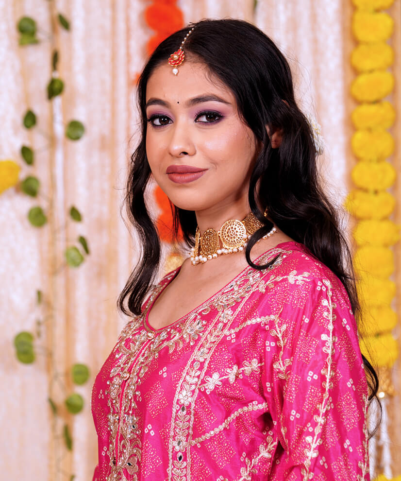 Hot Pink & Sunset Orange Chinon Sharara Set with Embroidery - Image 4