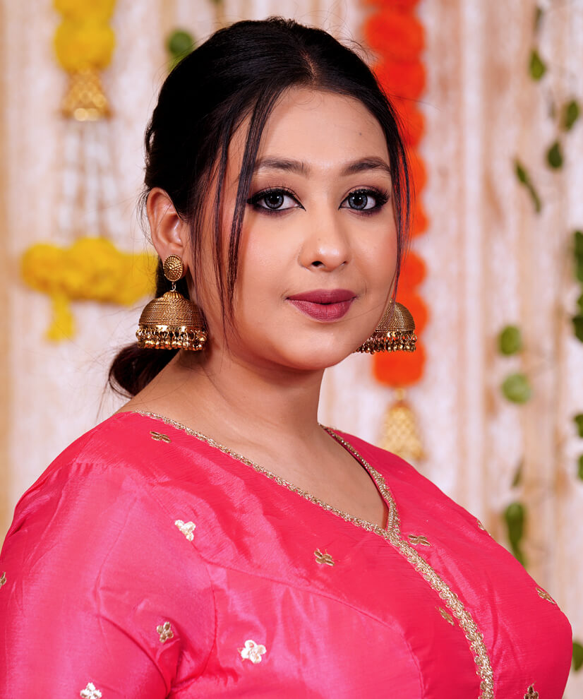 Coral Pink Chinon Silk Anarkali Set with Embroidered Hem & Floral Dupatta - Image 4