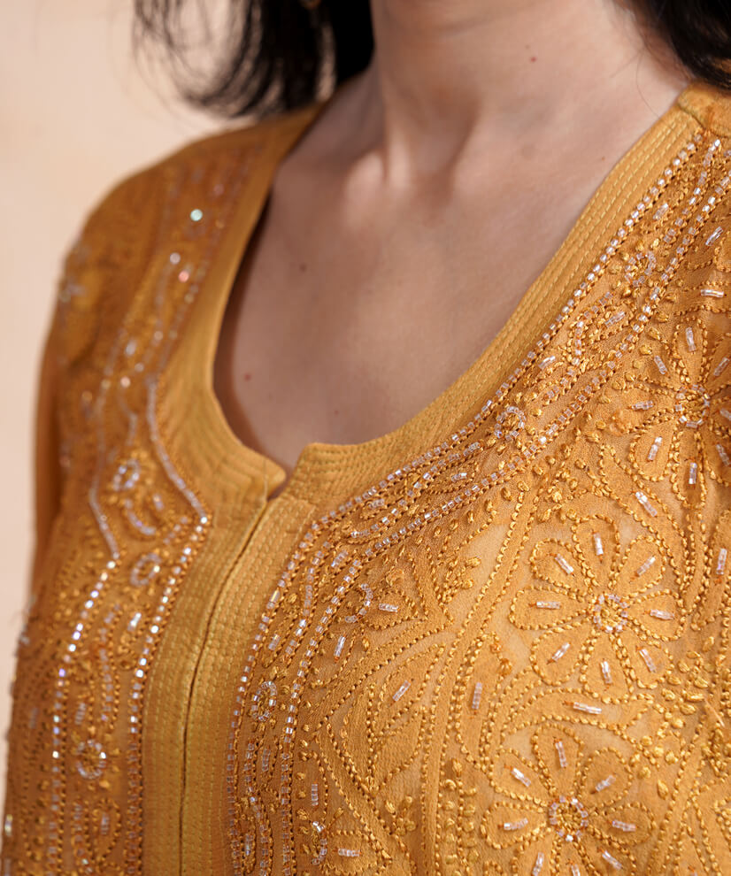 Amber Gold Georgette Chikankari Kurti – Radiant & Regal - Image 5
