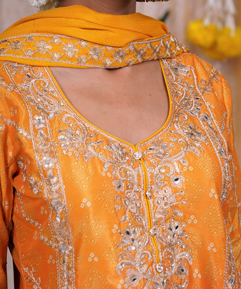 Sunshine Splendor: Yellow Kurta Set with Multicolored Embroidered Skirt & Dupatta - Image 2